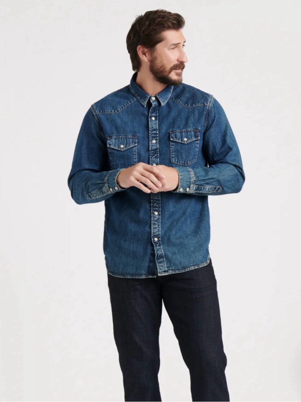 Men's Classic Denim Western Shirt - Blue